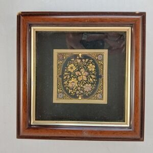Vintage Framed Floral Gold Damascene Midas Toledo Spain Wall Art